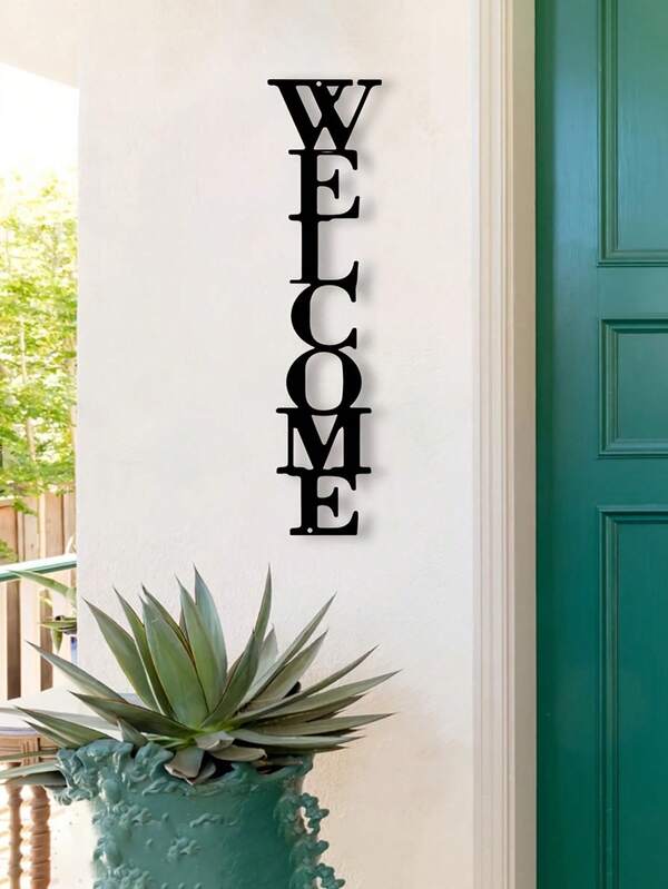 1 buc. Semn de bun venit din metal, 14,96 inch, pentru perete - Decor vertical pentru intrare, Accent pentru ușa din față, Decor pentru casă, Cadou de casă nouă, Design tipografic, Agățat de perete interior pentru sufragerie sau verandă