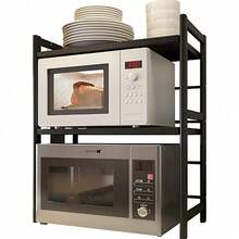 3 Tier Expandable Microwave Oven Rack Stand Storage Holder Kitchen Corner Shelf - 黑色 - 查看 6