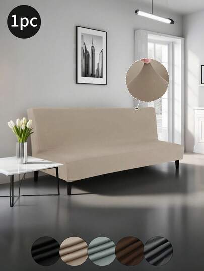 1 pieza Funda de sofá sin brazos de seda de leche, funda de polvo de sofá sin brazos minimalista moderna para todas las estaciones, resistente a los arañazos, lavable, adecuada para sala de estar, dormitorio, estudio, negro, gris claro