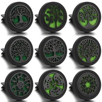 1pc New Vintage Black Flower Tree Of Life Car Fragrance Diffuser Clip Effective In-Car Fragrance Diffuser Elegant Aroma Interior Decor Long-Lasting Air Freshener Advanced Perfume Diffuser Technology - Includes 10 Assorted Colorful Cushion Pendants For Personalized Decor