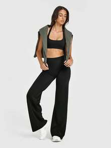 VVX Yoga Pants Women High Waist Stretch Casual Soft Straight Leg Bottoms - 黑色 - 查看 6
