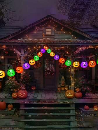 1 件万圣节户外南瓜装饰太阳能灯串，复活节花园庭院装饰怪异氛围灯万圣节装饰灯家居装饰派对装饰万圣节装饰房间装饰万圣节花园装饰礼物仙女