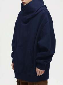 Men's Casual Fashionable Distinctive High Cost-Effective Lightweight Soft Polyester Hoodie, Versatile Pullover Sweatshirt Essential For Commuting - Navy Blue - View 3