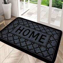 1pc Gray Patterned With Black Frame Plaid "HOME" Absorbent Anti-Slip Doormat, Modern Luxurious Absorbent Non-Slip Bohemian Entrance Carpet, Machine Washable Welcome Mat, Easy To Clean Floor Mat To Relieve Fatigue, Decorative Indoor Entry Small Rug, Kitchen Mat, Outdoor Scraper Absorbent Carpet, Suitable For Party, Holiday, Gathering, Gifts, Suitable For Living Room, Bedroom, Balcony, Kitchen, Bathroom Entrance, Multiple Styles Available - 灰色 - 查看 5