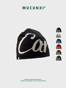1pc Unisex American Street Letter Intarsia Reversible Knit Beanie Hat, Unisex Hip Hop Skateboard Ear Warmer Skull Cap, Suitable For Outdoor Walking, Shopping, Daily Wear, Autumn/Winter