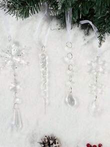 10pcs Christmas Tree Decoration Crystal Ornaments - Hanging Acrylic Christmas Snowflake Icicle Drop Crystal Ornaments For Xmas Tree Winter New Year Party Supplies,Christmas