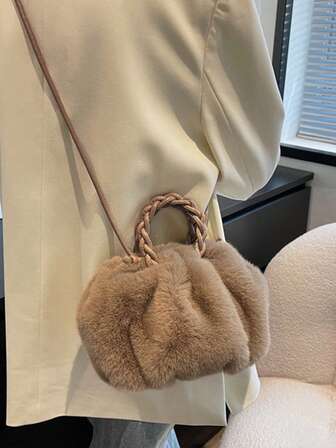Yogodlns 多功能毛茸茸单肩包时尚女士水桶手提包柔软毛绒斜挎包毛绒云包简约设计女士柔软毛绒单肩包冬季毛茸茸女士手拿包小手提包时尚女式斜挎包，新款女士毛绒包