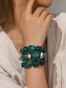 3pcs/Set Vintage Boho Thick Multi-Layer Acrylic Beaded Bracelet, Fashion Luxury Accessory For Women, Couples, Party, Daily Wear