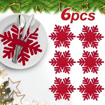 Set da 6 portaposate natalizi in feltro a forma di fiocco di neve, fermaposate, sottopiatti, decorazioni per tavola da festa natalizia per aggiungere colore alla tua cena festiva, adatti per Natale e varie celebrazioni