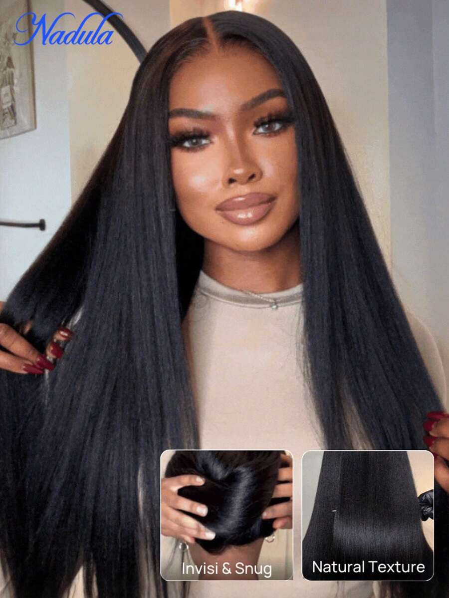 Nadula 7x5 Bye-Bye Knots™ Lace Closure Wig & 13x4 Pre-Everything™ Lace Frontal Natural Black Color Yaki Straight Glueless Wig With Invisi Drawstring Human Hair Pre Plucked Bleached Knots Ready To Go Hair Wigs 150% Density - SNatural - 查看 1