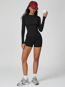 MASKERT Women's Top Sports Yoga Long Sleeves Running Fitness Long Sleeves Home Leisure Long Sleeves Sports Comfortable - 黑色 - 查看 6