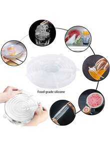6pcs/Set Silicone Stretch Lids, 6 Packs Reusable Silicone Lids, Food Storage Silicone Covers For Bowl, To Keep Food Fresh, For Can, Cup And Glass Jars Home Kitchen Appliances Accessories Gadgets Tools Christmas Kitchen Stuff Cooking Christmas - 彩色 - 查看 2