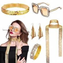 6pcs/Set 70s Disco Glitter Women's Shiny Scarf, Sunglasses, Bracelet, Headband Accessory Set, Costume Party Supplies, Fashion Stylish Basic Stage Outfit Halloween Costume