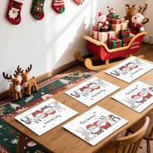 1set/4pcs/6pcs Christmas Cartoon Old Man And Penguin Pattern Placemats, Machine-Washable Rectangular Polyester Placemats, Table Protectors, Heat-Insulating Placemats, Restaurant Table Decorations, Party Supplies, Christmas Decorations, Can Be Given As Gifts