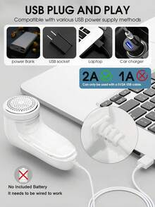 織物剃毛器，衣物除螨工具，3刀片電動毛球器，適用於衣物去毛球、沙發、家具、絮球、毛皮等，USB插頭型