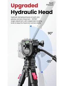 Llano Professional Photography Camera Tripod Travel Phone Tripod Stand With Fluid Head (Max Load:15KG) Height From 53cm To 165cm With Carry Bag Compatible Camera - Black - View 8