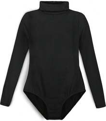 Girls' Basic Turtleneck Long Sleeve Leotard With Durable Snaps, Front, Zipper Back