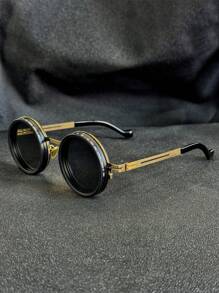 1pc Steampunk Style Retro Adjustable Polarized Lens, Wide Frame >130mm Metal Frame, Black, Suitable For Fashion Glasses, Back To School Season