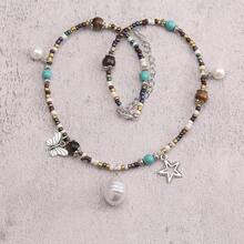 GelConnie Leather Cord Necklace Chain Multilayer Wooden Pendant Necklaces Vintage Jewelry Boho Long Sweater Necklace For Women Men-497298 - PLN264 - 查看 3