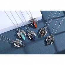 XIANNVXI Crystal Healing Stone Necklace For Men Women Amethyst Vintage Dragon Necklace Cool Simple Retro Natural Reiki Spirtural Witch Gemstone Pendant Jewelry-901744 - 血紅素 - 查看 5