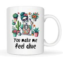 Mom Skull Coffee Mug 11oz - Skull With Plants & Tools, 'You Make Me Feel Alive' - Unique Gift For Plant Lovers, Moms, Gardening Enthusiasts & Dark Aesthetic Fans - 11oz - View 2