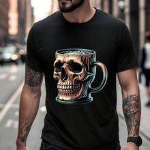 Skull Coffee Mug - Skelton Caffeine Lover - T-Shirt | First Day Of School Shirt Dad | This Is My Costume Shirt | Christmas Humor T Shirt Men | Mens Graphic Tee | Sore Today Strong Tomorrow Tee - 黑8 - 查看 1