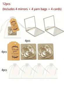 12 件优雅玫瑰化妆镜套装，包括 4 件双面折叠镜、便携式化妆镜、4 张感谢卡和 4 个欧根纱袋，伴娘礼品套装，适用于婚礼、生日、节日、圣诞节派对夏季礼物海滩返校学校用品房间装饰 - 彩色 - 查看 10