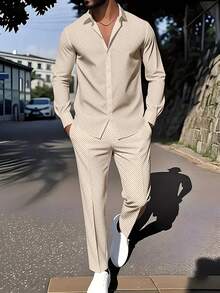 Men's Digital Print Long Sleeve Shirt And Pants Casual Outdoor Sports Suit, Fall Clothes