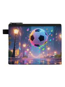 1 pieza Monedero compacto con cremallera, bolsa con cremallera de poliéster de moda y duradera con estampado gráfico de fútbol, ideal para guardar monedas y pequeños artículos esenciales, regalo divertido con cierre , material duradero, fácil de cuidar, regalo para fiesta deportiva y vacaciones