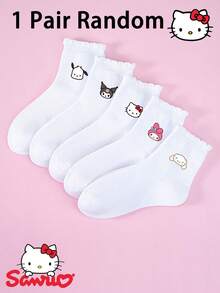 1/5 pares de calcetines para niños con estampados de Hello Kitty, Kitty, KT Cat, My Melody, Kuromi, Pochacco, Cinnamoroll, con puños con volantes