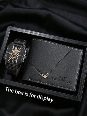 2 件复古优雅男孩手表 + 格纹钱包，适合周年纪念、生日、返校、节日、送给爱人的贴心浪漫礼物