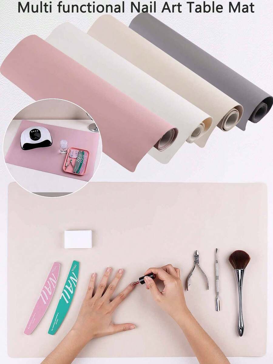 粉色、白色、灰色、米色美甲桌垫防水可折叠美甲清洁桌垫多功能美容化妆桌垫美甲工具美甲用品DIY（2件） - 彩色 - 查看 1