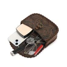 Women's Shoulder Bag Handmade Leather Carved Flower Fanny Pack Vintage Tan Adjustable Belt Mini Shoulder Bag Western Style Carved Leather Waist Bag Vintage Embossing Craft Versatile Crossbody Bag - 咖啡 - 查看 10