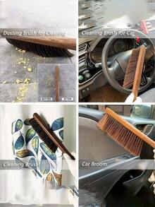 1pc Dust Cleaning Brush, Suitable For Bed, Clothes, Sofa, Furniture, Wooden Handle, Thick Handle