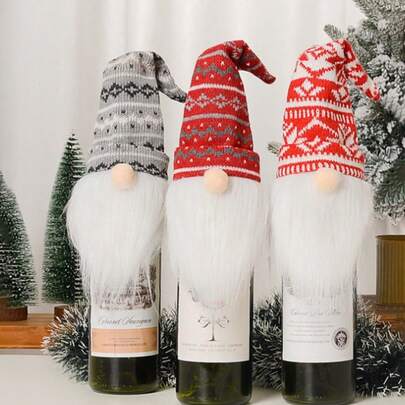 6 件圣诞针织圣诞老人酒瓶套，红酒和香槟酒瓶装饰，适用于酒店和餐厅