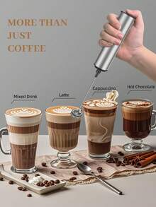 Espumador de Leite Recarregável de Aço Inoxidável 800mAh, 2 Velocidades para Latte, Cappuccino, Espresso, Uso Doméstico e de Barista