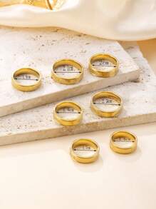 1pc Punk Style Men's Simple Stainless Steel Roman Numeral Band Ring, Suitable For Daily Match, Party, And Valentine's Day Gift - Yellow Gold - View 5