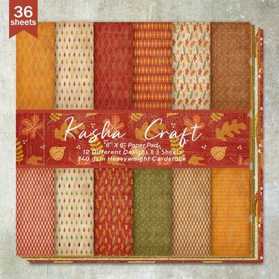 36 Blatt 6 Zoll (Herbst-Ahornblatt-Gitterhintergrund) Scrapbooking-Papier, geeignet für Bullet Journals, Collagen, Karten, Scrapbooks und Bastelarbeiten