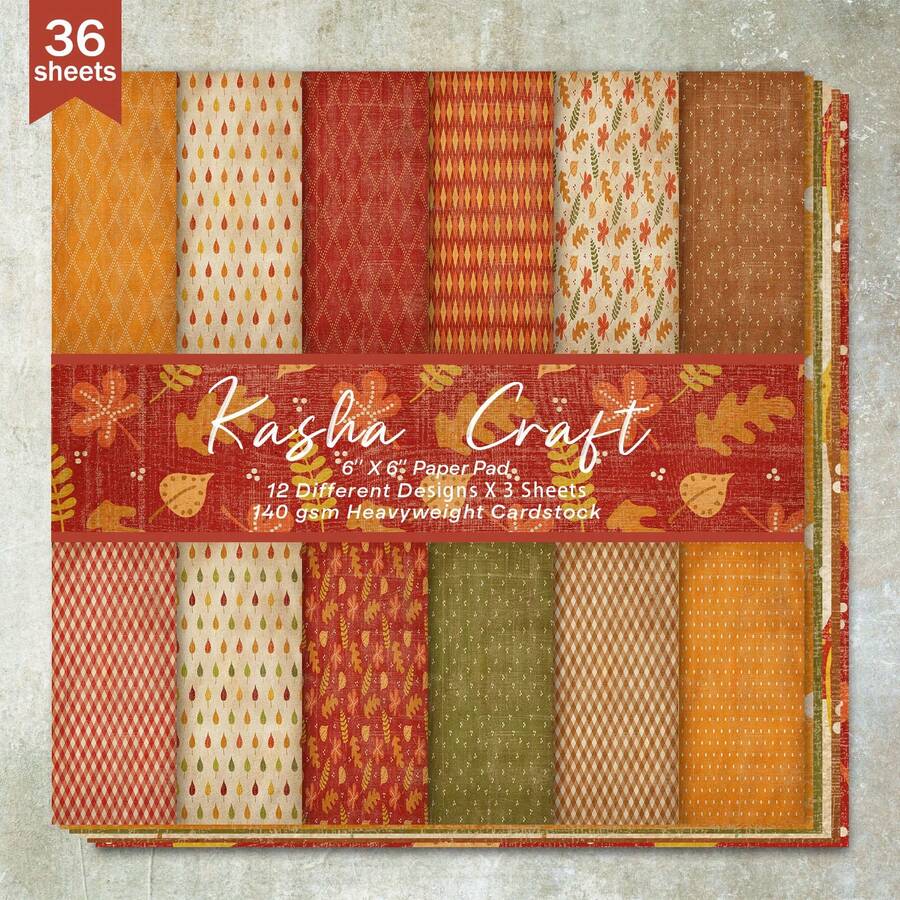 36 tờ giấy làm sổ lưu niệm 6 inch (nền hình lưới lá phong mùa thu), thích hợp cho sổ tay Bullet Journal, ảnh ghép, thiệp, sổ lưu niệm và đồ thủ công - Đỏ - Xem 1