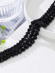 1 chiếc dây chuyền nhôm đen mạ điện pha lê dệt cổ điển thanh lịch 3 sợi dành cho nữ, thích hợp cho tiệc tùng, tiệc tùng, ngày lễ - màu đen - Xem 2