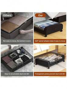 1pc Under Bed Storage,Upgraded 31.5" Large Under Bed Rolling Storage With Lid, Under Bed Shoe Storage For Clothes Toy Book Blanket Halloween Decorations Halloween Costumes Autumn Decor Festival Decor - 黑色 - 查看 5