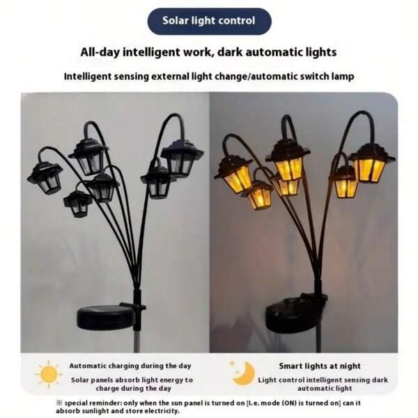 1pc Retro Lantern Decorative Light, Solar-Powered 6LED, Retro Street Lamp Shaped Decorative Light, Suitable For Garden Courtyard Decoration, Balcony Back Garden, Lawn Decorative Light, Outdoor Garden Path Decoration, Suitable For Halloween, Christmas And New Year Decorative Light