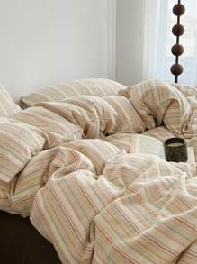 Cirelle Juego de ropa de cama de 3 piezas con estampado a cuadros y rayas de poliéster grueso, adecuado para niños, niñas, dormitorios, habitaciones, con cierre de cremallera, para todas las estaciones, suave y transpirable (incluye 1 funda nórdica, 2 fundas de almohada, sin relleno interior)