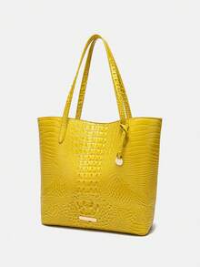 Women's Shoulder Bag European And American Style Crocodile Print Tote Bag Blue Large Capacity Commuter Tote Bag With Coin Purse Blue Crocodile Leather Tote Bag Large-Capacity Mother-In-Law Bag Fashionable And Versatile Handbag - 黃色 - 查看 5