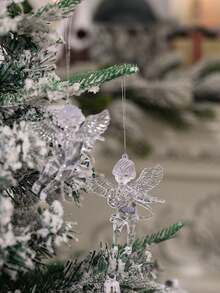 4pcs Transparent Angel Pendants Are Suitable For Home And Office Decorations On Christmas, Halloween, Valentine's Day And Other Festivals, Suitable For Christmas Trees, Acrylic Wings Angel Pendants, Christmas Decorations, Home Decor, Holiday Hanging Decorations, Party Decor Winter Room Decor