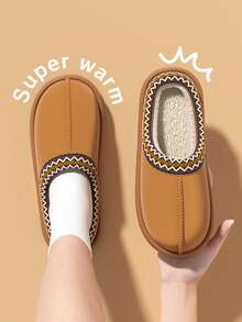 Pantoufles en peluche chaudes pour femmes, pantoufles de maison à semelle épaisse doublées pour porter à l'intérieur et à l'extérieur, automne/hiver