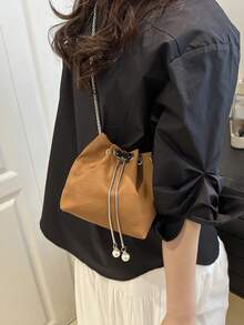 Women's Simple Chain Solid Color Crossbody Bag, Suitable For Daily Commute And Travel