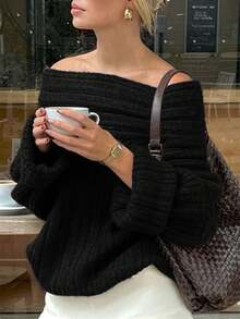 Suéter de punto con mangas acampanadas y hombros descubiertos para mujer