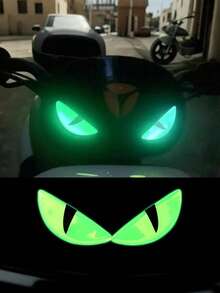 2pcs Motorcycle/Car Front Stickers, Electric Vehicle Modification Night Light Evil Eye Stickers, Luminous Demon Eye Car Decals, Motorcycle Stickers - Multicolor - View 6