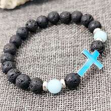 1pc Volcano Stone Night Glow Vintage Bracelet, Multicolor Luminous Cross Beads Jewelry For Boys And Girls,Bracelets For Women - 黑色 - 查看 2